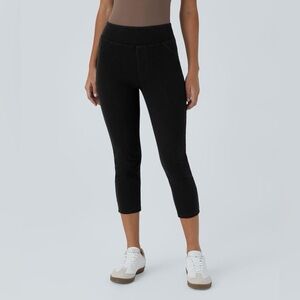 Halara Flex™ High Waisted Pocket Bkack Wash Denim Capri Casual Leggings 1X